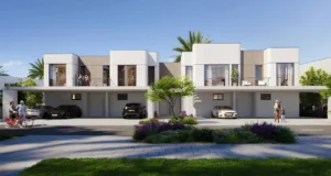 Nima at The Valley by Emaar modern villa facade with covered parking balconies and landscaped street in Dubai - Presented by Tohid Fetrat