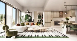 Nima at The Valley by Emaar open plan living and dining area with modern kitchen natural light and contemporary interior design in Dubai - Presented by Tohid Fetrat