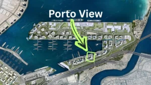 Porto View at Rashid Yachts & Marina by Emaar master plan map highlighting project location within the marina community in Dubai - Presented by Tohid Fetrat