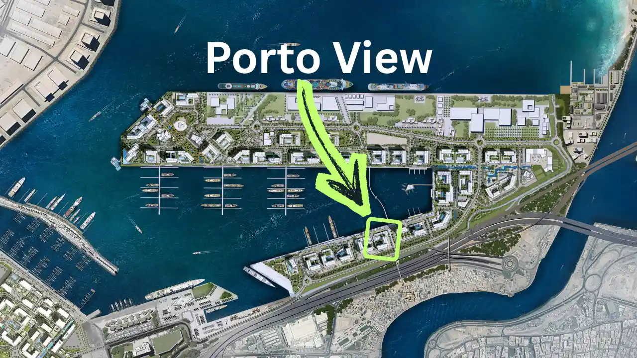 Porto View at Rashid Yachts & Marina by Emaar master plan map highlighting project location within the marina community in Dubai - Presented by Tohid Fetrat