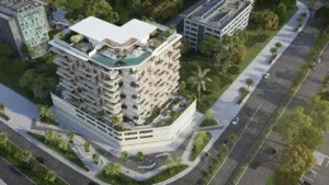 full building aerial view at Sunset Bay Grand by Imtiaz at Dubai Islands Presented by Tohid Fetrat