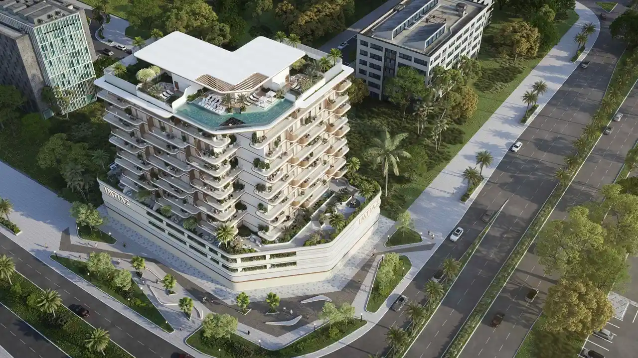 full building aerial view at Sunset Bay Grand by Imtiaz at Dubai Islands Presented by Tohid Fetrat