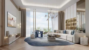 living room interior at Sunset Bay Grand by Imtiaz at Dubai Islands Presented by Tohid Fetrat