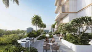 outdoor dining terrace at Sunset Bay Grand by Imtiaz at Dubai Islands Presented by Tohid Fetrat