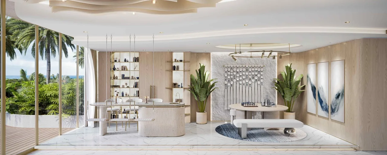 social lounge dining area at Sunset Bay Grand by Imtiaz at Dubai Islands Presented by Tohid Fetrat