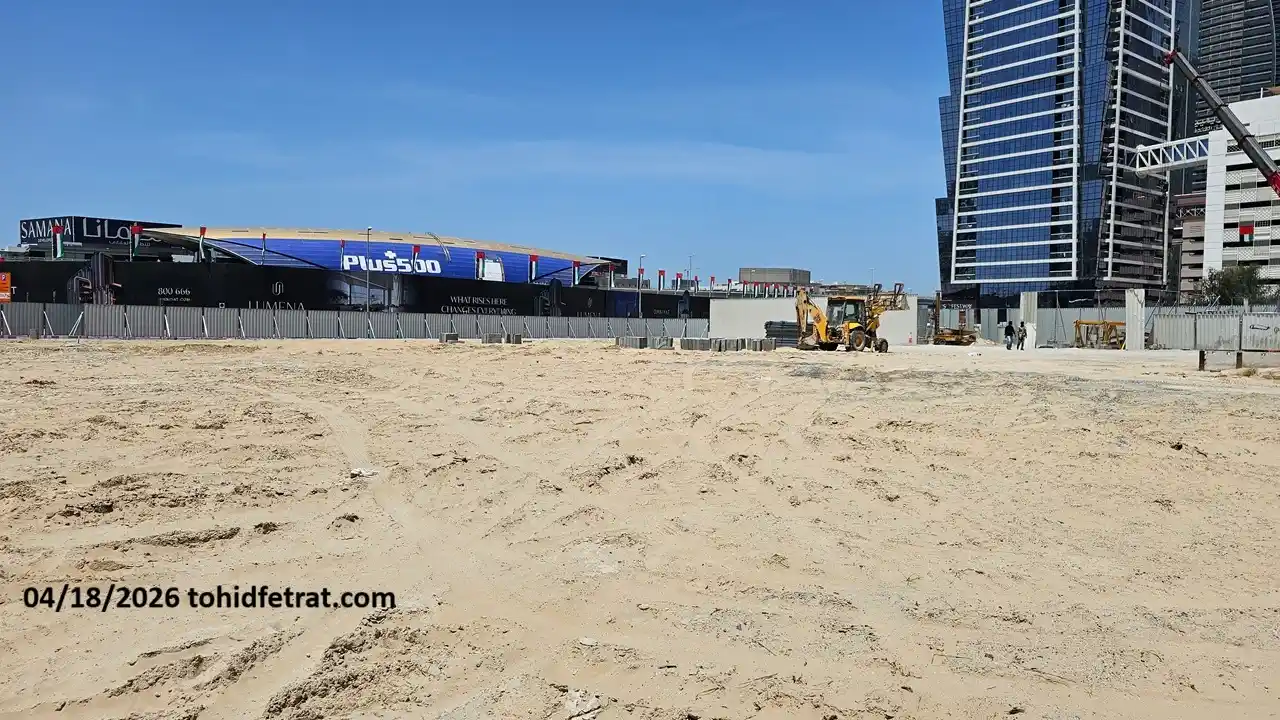 Avarra by Palace construction update April 2026 showing cleared site and early groundwork activity in Business Bay Dubai captured by Tohid Fetrat