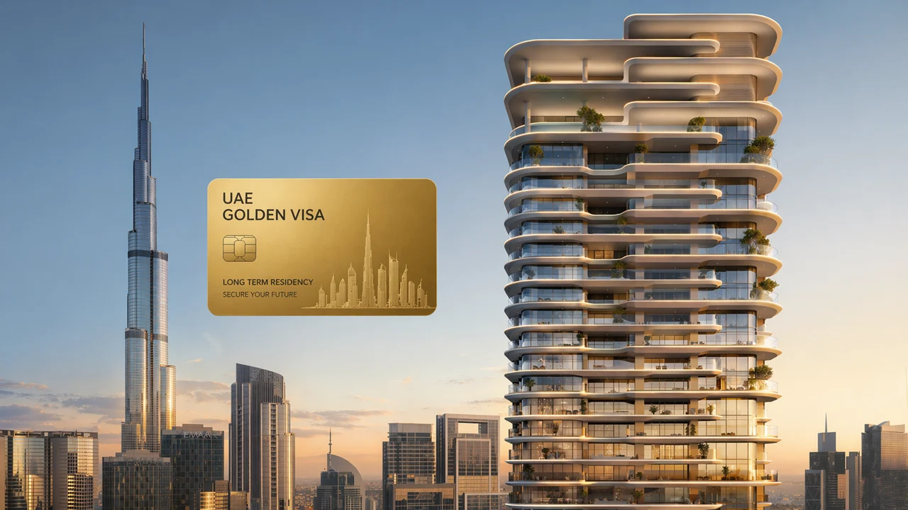 Golden Visa in Dubai through Avarra by Palace showing luxury residential tower skyline and long term residency investment opportunity in Dubai Presented by Tohid Fetrat