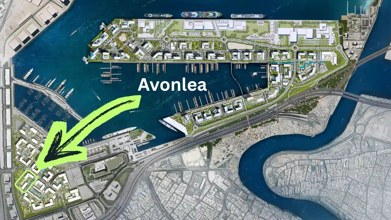 Avonlea at Rashid Yachts & Marina by Emaar community location map showing project position within the waterfront master plan in Dubai Presented by Tohid Fetrat