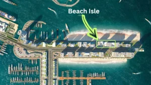 Beach Isle at Emaar Beachfront by Emaar location map within Emaar Beachfront community highlighting beachfront position in Dubai - Presented by Tohid Fetrat