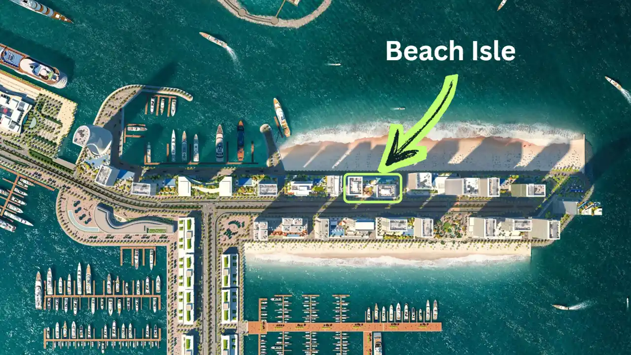 Beach Isle at Emaar Beachfront by Emaar masterplan location map highlighting beachfront position within Emaar Beachfront in Dubai - Presented by Tohid Fetrat