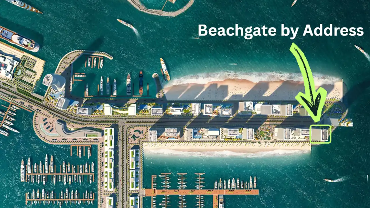 Beachgate by Address at Emaar Beachfront by Emaar location map highlighting the project position within the beachfront masterplan in Dubai - Presented by Tohid Fetrat