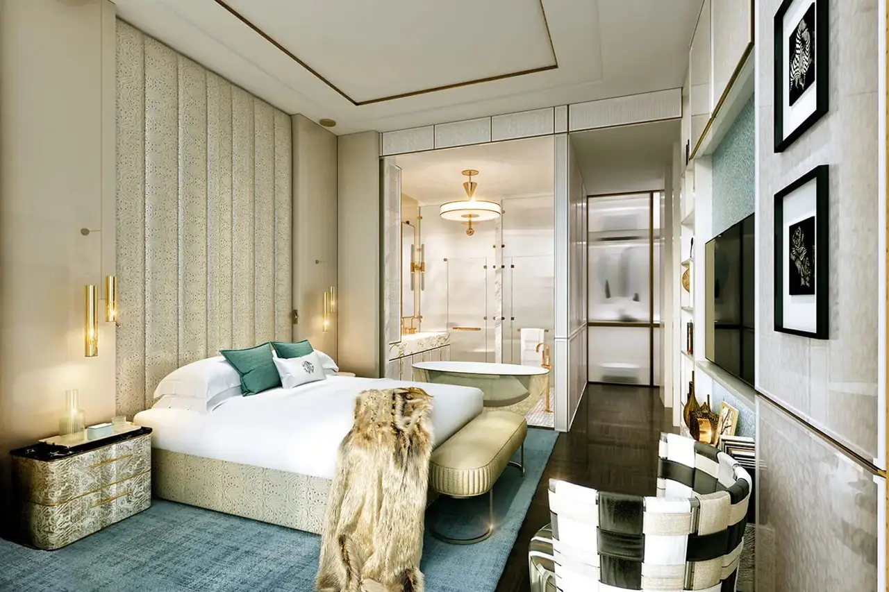 Cavalli Tower by DAMAC luxury bedroom interior with marble bathroom open layout and elegant finishes in Dubai - Presented by Tohid Fetrat