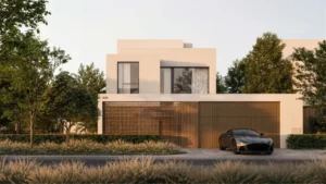 Chevalia Estate 2 at Grand Polo Club & Resort by Emaar modern villa street view with private garage landscaped frontage and elegant facade in Dubai Presented by Tohid Fetrat