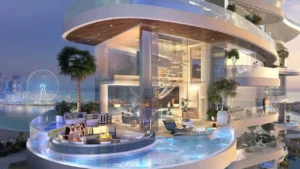 DAMAC Bay by Cavalli duplex penthouse with double height glass facade private terrace pool and marina view in Dubai - Presented by Tohid Fetrat