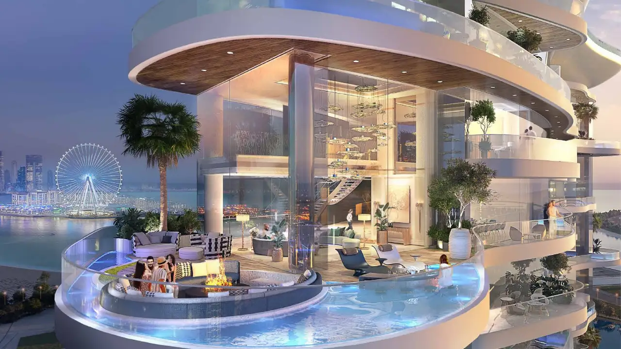 DAMAC Bay by Cavalli duplex penthouse with double height glass facade private terrace pool and marina view in Dubai - Presented by Tohid Fetrat