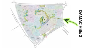 DAMAC Hills 2 by DAMAC Properties masterplan showing community layout residential clusters lagoons green spaces and road network in Dubai - Presented by Tohid Fetrat