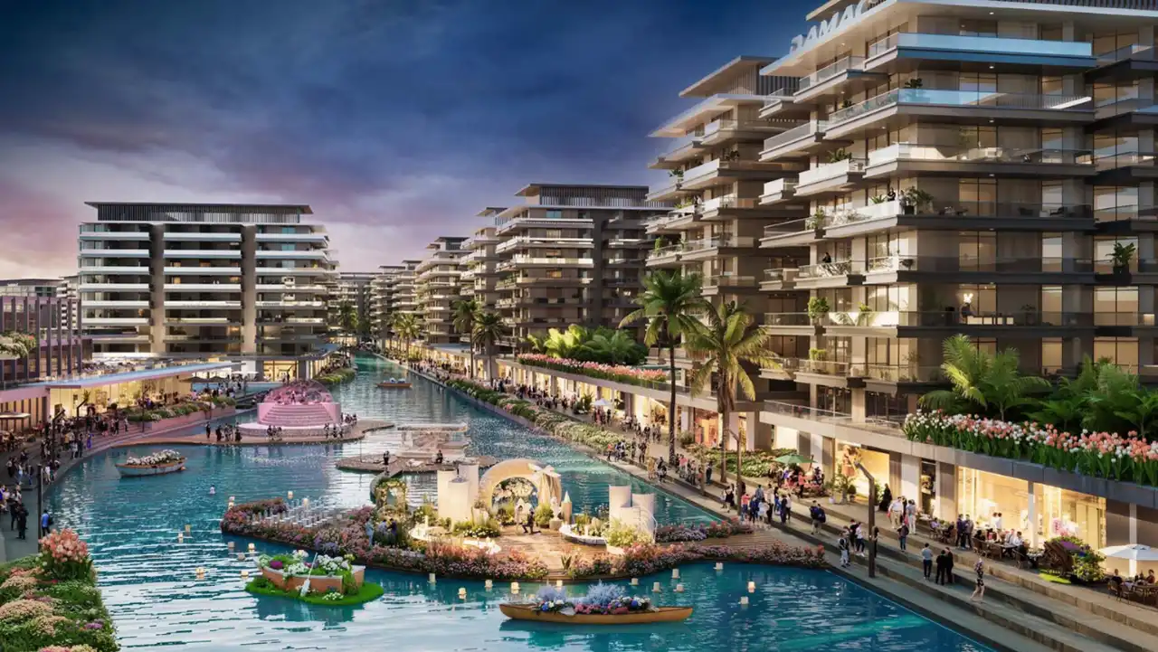 DAMAC Riverside by DAMAC Properties canal side residences with retail promenade landscaped waterfront and modern mid rise buildings in Dubai - Presented by Tohid Fetrat