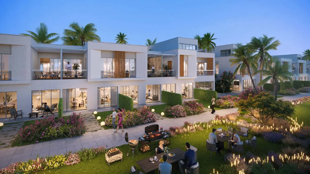 DAMAC Riverside by DAMAC Properties modern villas with private gardens outdoor barbecue setup and landscaped surroundings in Dubai - Presented by Tohid Fetrat