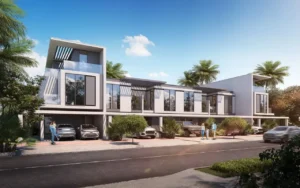 DAMAC Sun City by DAMAC Properties modern townhouses exterior with clean architecture private parking and landscaped surroundings in Dubai - Presented by Tohid Fetrat