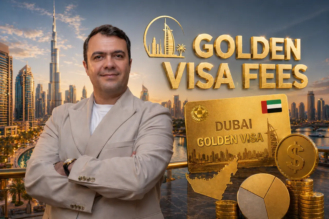 Dubai Golden Visa fees through real estate investment in Dubai featuring skyline views premium assets and investor focused property insights Presented by Tohid Fetrat