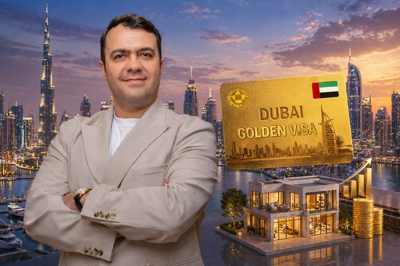 Dubai Golden Visa through real estate in Dubai featuring luxury waterfront property investment, skyline views, and investor-focused premium assets Presented by Tohid Fetrat