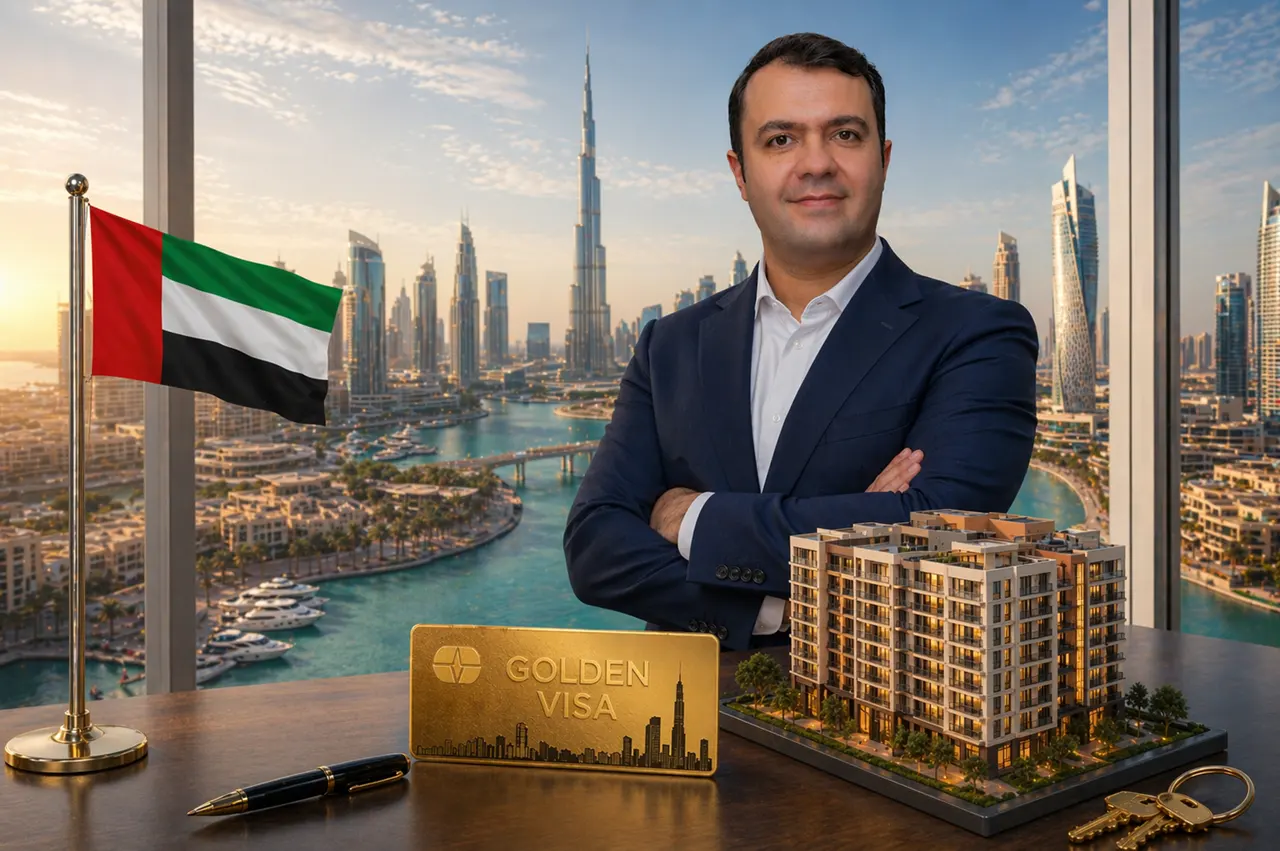 Dubai Golden Visa through real estate in Dubai featuring luxury waterfront apartment investment skyline views and premium investor focused assets Presented by Tohid Fetrat