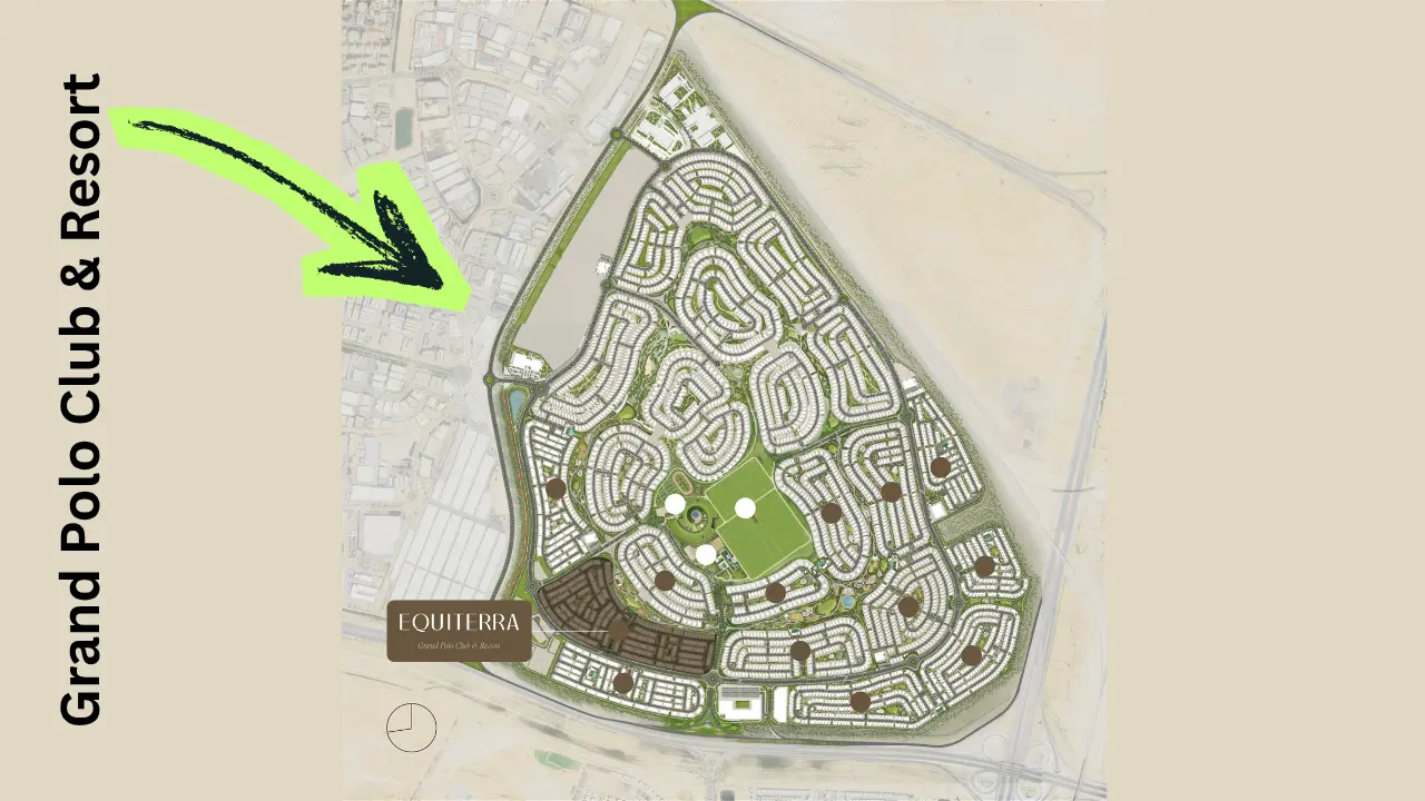 Equiterra location within Grand Polo Club and Resort masterplan showing community layout, polo fields and residential clusters in Dubai - Presented by Tohid Fetrat