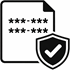 Minimal black line icon showing document with hidden numbers and shield check representing escrow account number security Presented by Tohid Fetrat