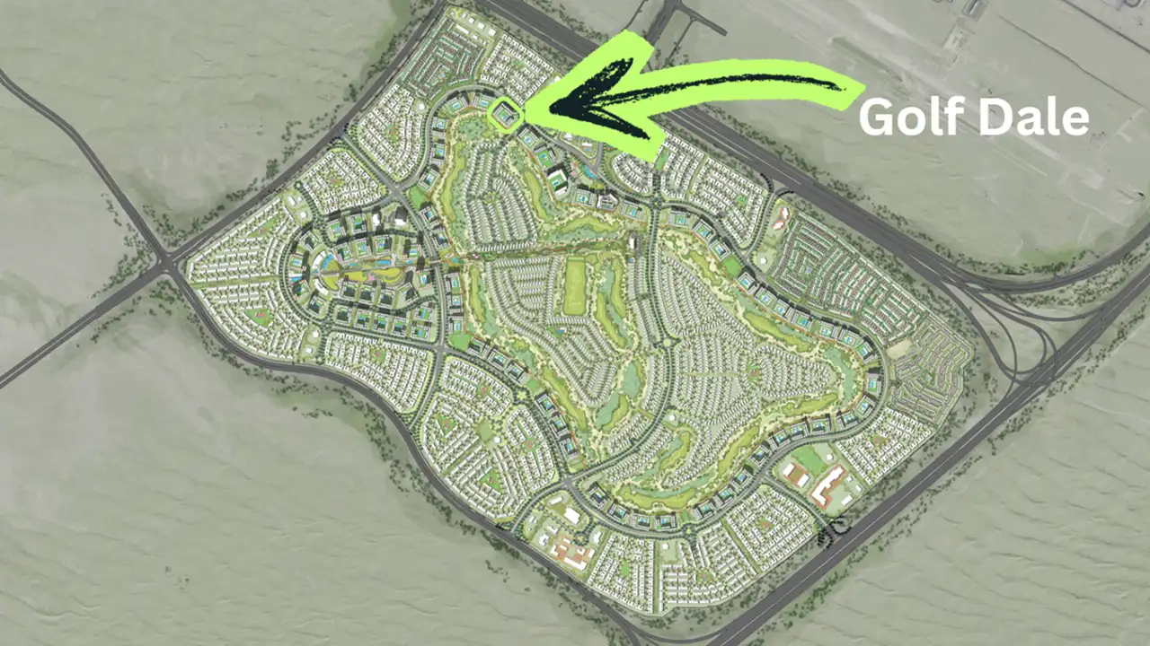 Golf Dale at Emaar South by Emaar masterplan map showing project location within community layout and road connections in Dubai - Presented by Tohid Fetrat