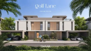 Golf Lane at Emaar South by Emaar modern villa facade with symmetrical design covered parking and landscaped frontage in Dubai - Presented by Tohid Fetrat
