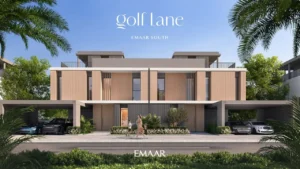 Golf Lane at Emaar South by Emaar modern villa with wood facade panels covered parking and landscaped frontage in Dubai - Presented by Tohid Fetrat