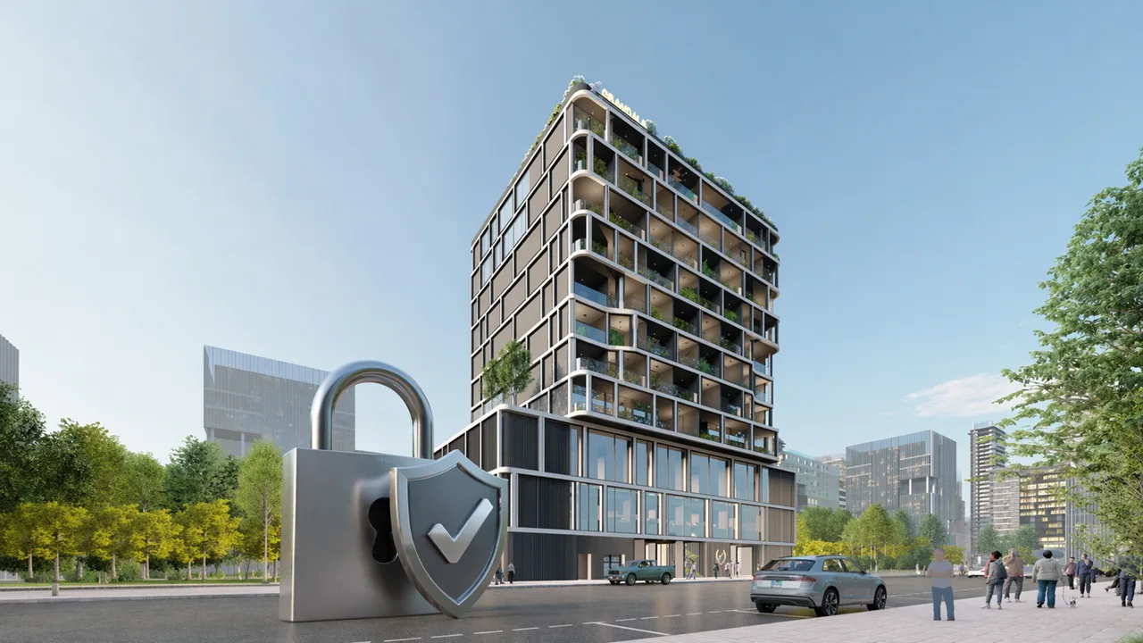 Grandala Escrow Accounts secure property investment in Dubai with modern building exterior and lock shield security symbol Presented by Tohid Fetrat