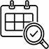 Minimal black line icon showing calendar with check mark representing inspection date Presented by Tohid Fetrat