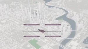 Directional view map from LUMENA by Omniyat showing north Burj Khalifa city views east Business Bay west Jumeirah Beach and south Burj Al Arab orientation - Presented by Tohid Fetrat