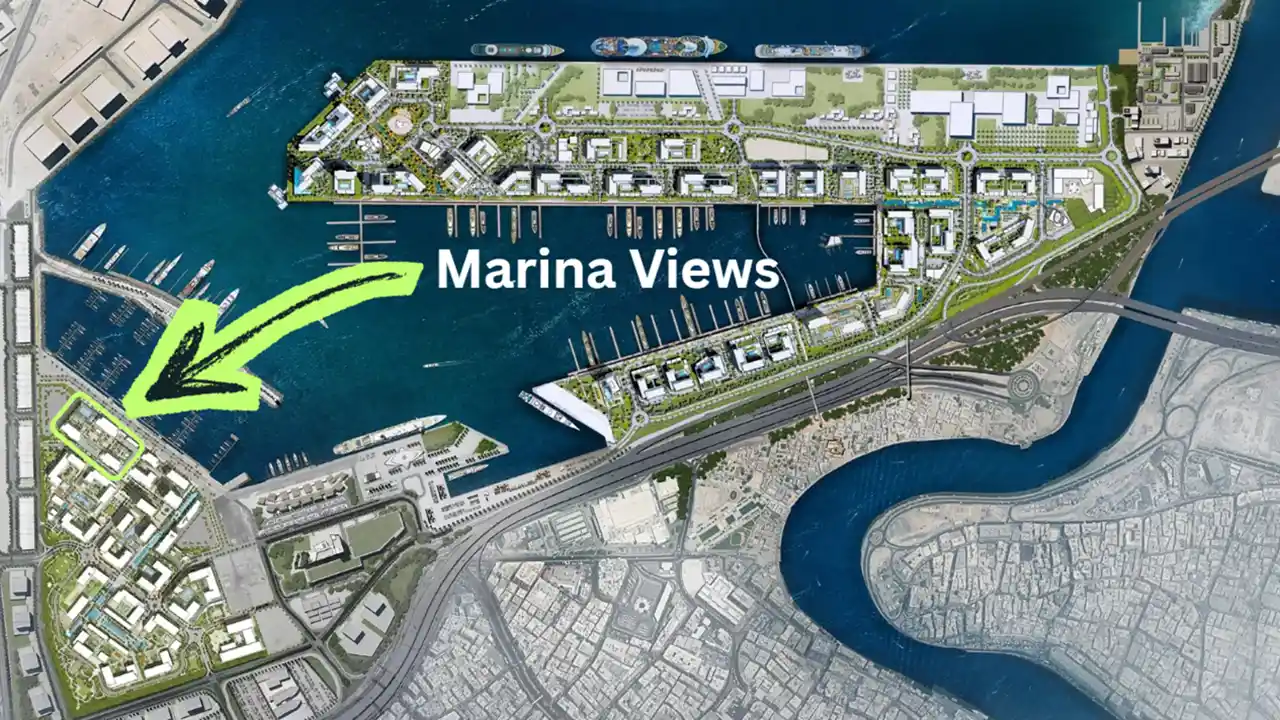 Marina Views at Rashid Yachts and Marina by Emaar location within masterplan showing waterfront marina layout and surrounding development in Dubai - Presented by Tohid Fetrat