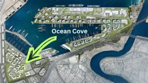 Ocean Cove at Rashid Yachts & Marina by Emaar location map showing marina waterfront and surrounding road network in Dubai - Presented by Tohid Fetrat