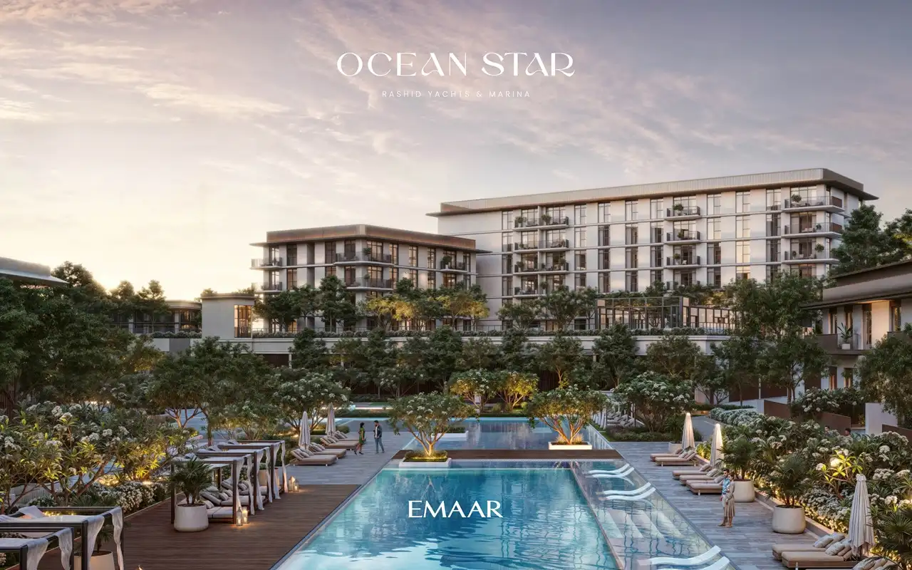 Ocean Star at Rashid Yachts & Marina by Emaar waterfront residential buildings with modern balconies and landscaped surroundings in Dubai - Presented by Tohid Fetrat