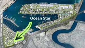 Ocean Star at Rashid Yachts & Marina by Emaar location map showing marina layout waterfront berths and surrounding community in Dubai - Presented by Tohid Fetrat