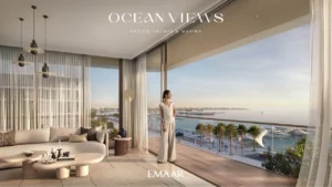 Ocean Views at Rashid Yachts & Marina by Emaar modern apartment interior with floor to ceiling windows and panoramic sea view in Dubai - Presented by Tohid Fetrat