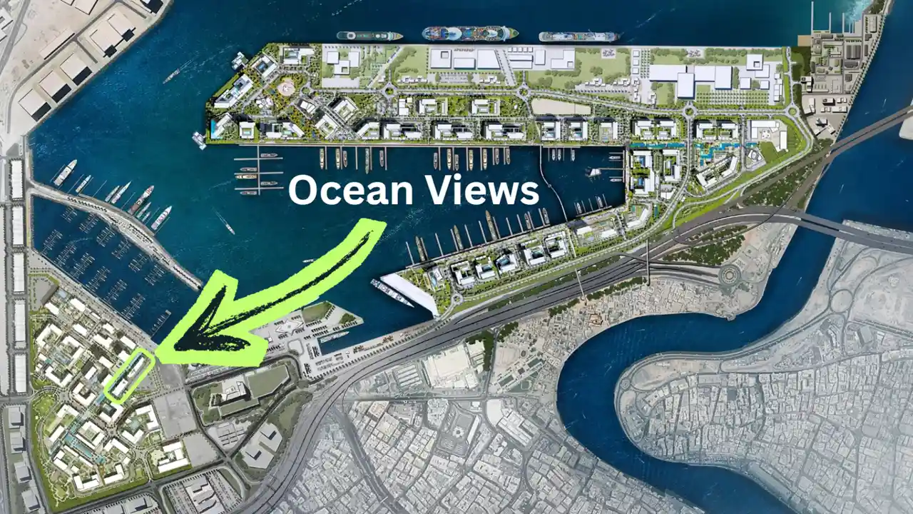 Ocean Views at Rashid Yachts & Marina by Emaar location map within masterplan showing marina layout and surrounding waterfront in Dubai - Presented by Tohid Fetrat