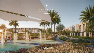 Orania at The Valley by Emaar outdoor water play area with fountains shaded seating and landscaped surroundings in Dubai - Presented by Tohid Fetrat