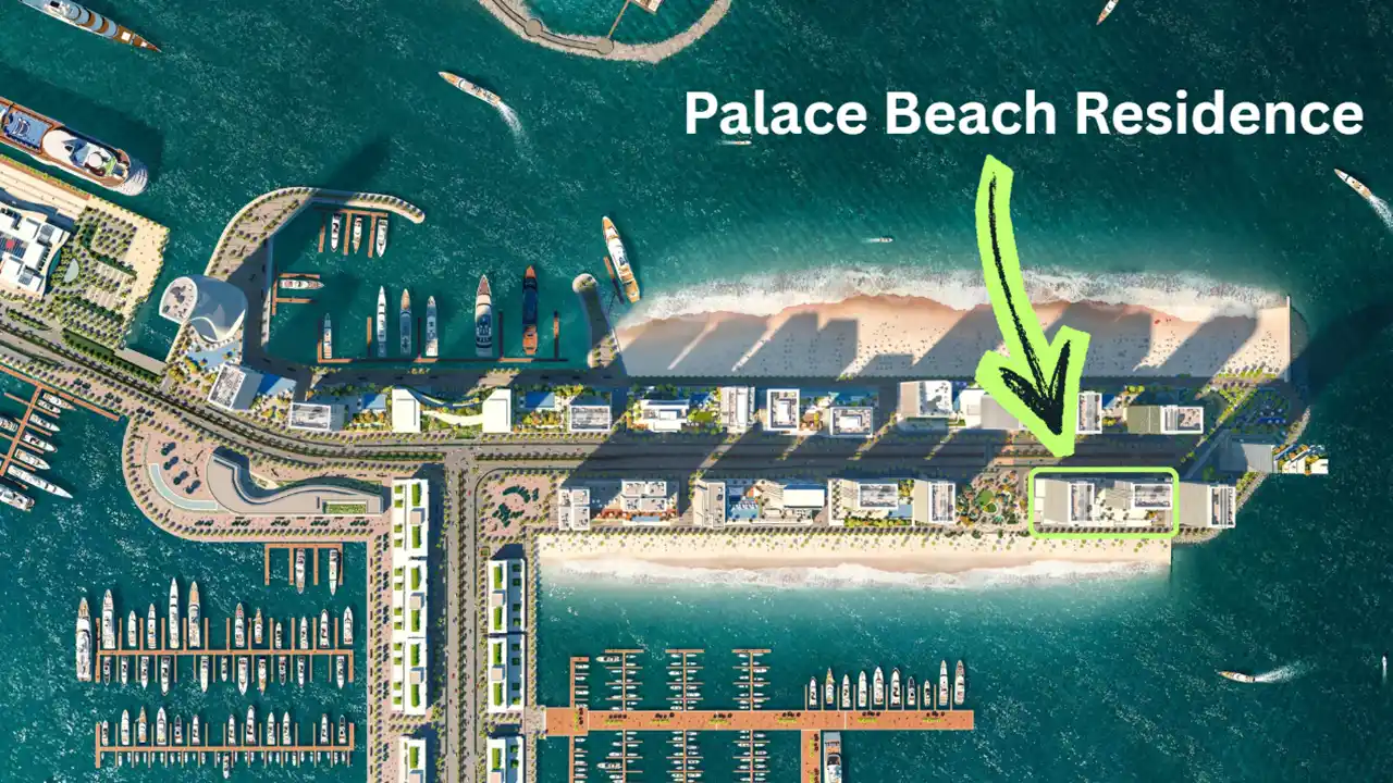 Palace Beach Residence at Emaar Beachfront by Emaar location map highlighting beachfront position within the community and marina surroundings in Dubai - Presented by Tohid Fetrat