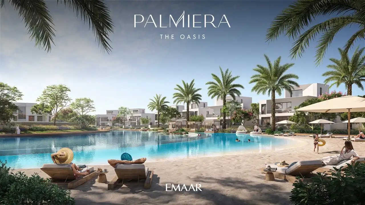 Palmiera at The Oasis by Emaar lagoon community with sandy beach palm trees and modern villas in Dubai - Presented by Tohid Fetrat