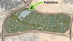 Palmiera at The Oasis by Emaar location within The Oasis master plan showing lagoon and surrounding villa communities in Dubai - Presented by Tohid Fetrat