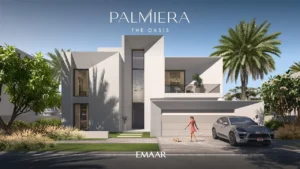 Palmiera at The Oasis by Emaar modern villa front facade with driveway garage and landscaped garden in Dubai - Presented by Tohid Fetrat