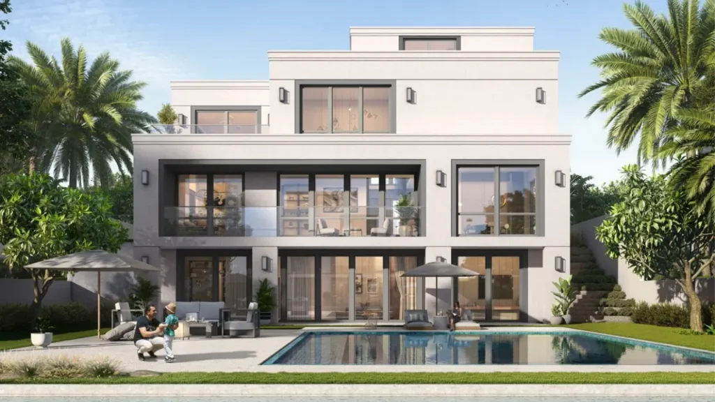 Palmiera at The Oasis by Emaar villa with private pool modern facade and outdoor seating in Dubai - Presented by Tohid Fetrat