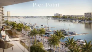 Pier Point 1 at Rashid Yachts & Marina by Emaar balcony view overlooking marina with yachts and waterfront promenade in Dubai - Presented by Tohid Fetrat