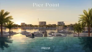 Pier Point 1 at Rashid Yachts & Marina by Emaar infinity pool at sunset overlooking marina with yachts in Dubai - Presented by Tohid Fetrat