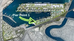 Pier Point 1 at Rashid Yachts & Marina by Emaar location map highlighting position within marina masterplan in Dubai - Presented by Tohid Fetrat