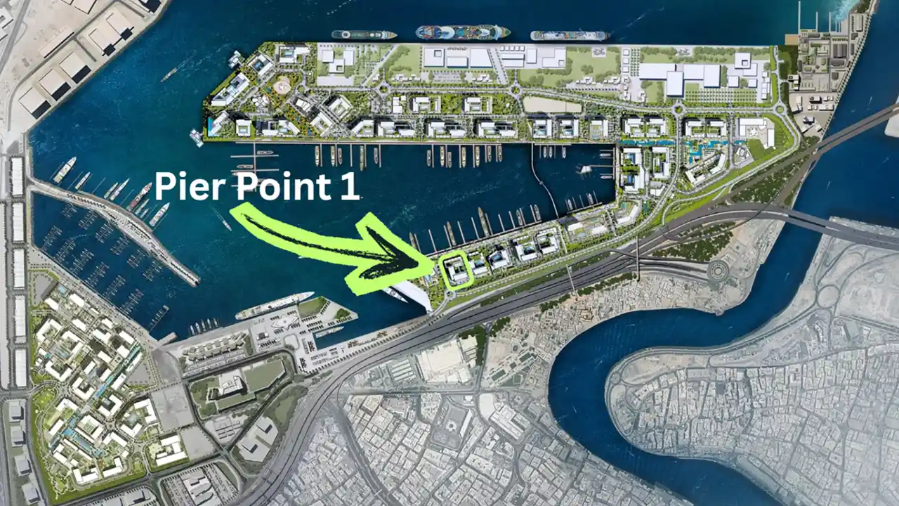 Pier Point 1 at Rashid Yachts & Marina by Emaar location map highlighting position within marina masterplan in Dubai - Presented by Tohid Fetrat